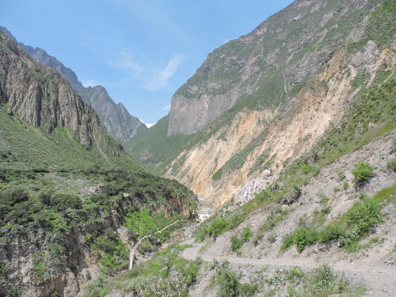 Lush mountains with path at Colca Canyon Peru
