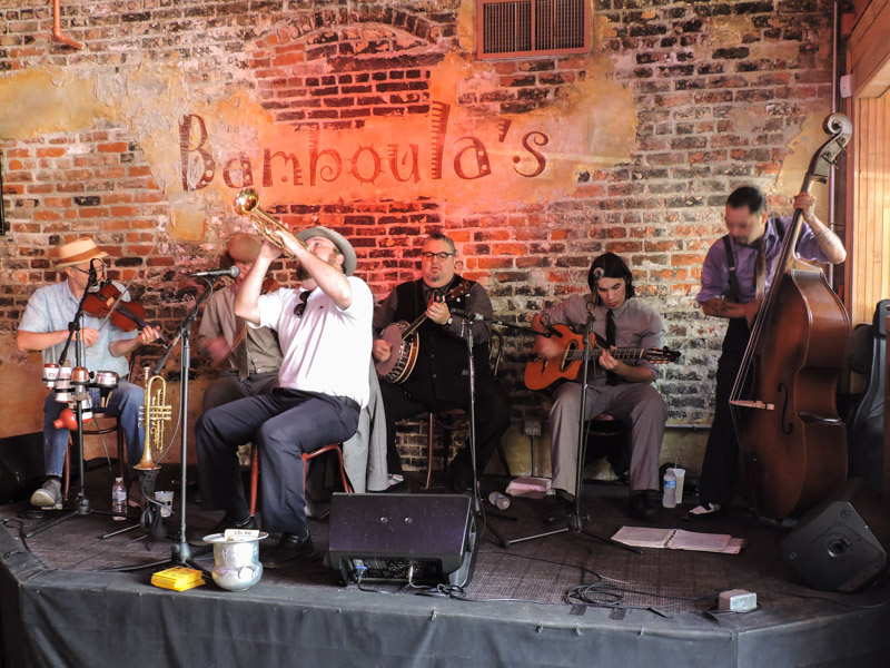 Jazz players on stage at Bamboulas in New Orleans