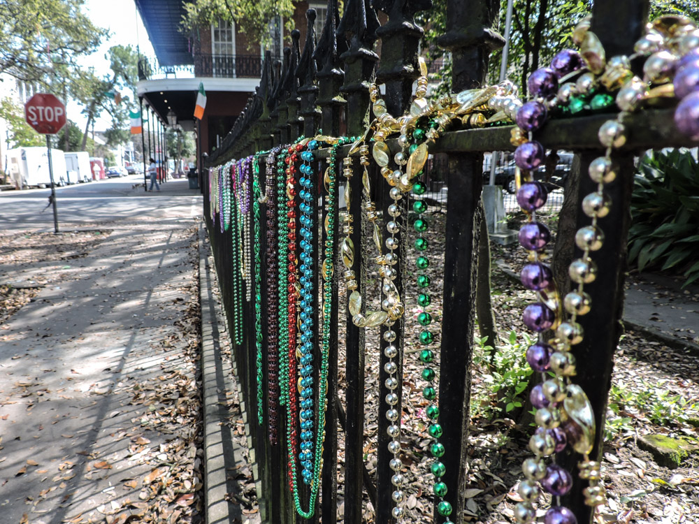 New Orleans beads on a gate