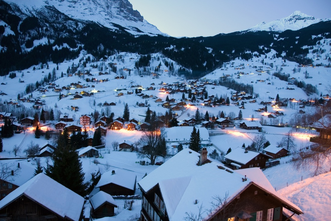 Grindelwald Winter Scene in Switzerland.
