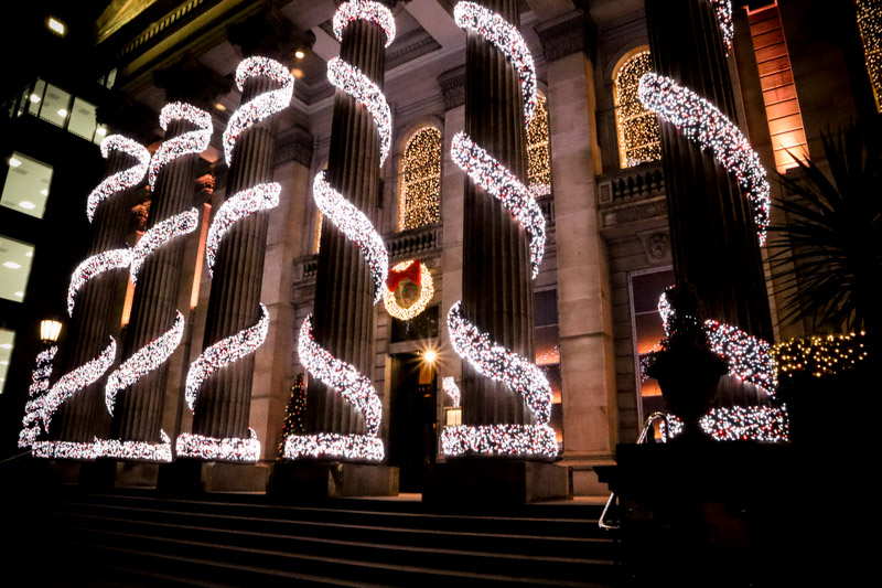 Lights wrapped around The Dome Edinburgh At Christmas_
