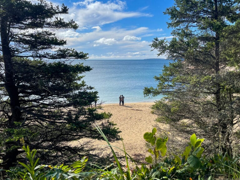 Sand Beach couple Acadia National Park Maine