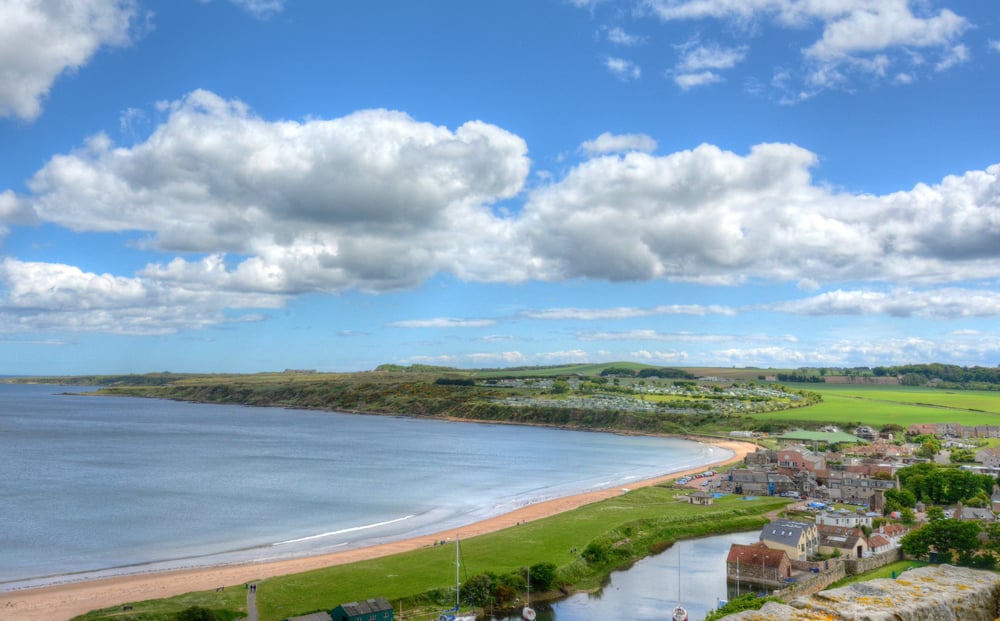 Aerial view of St Andrews on the east coast of Scotland