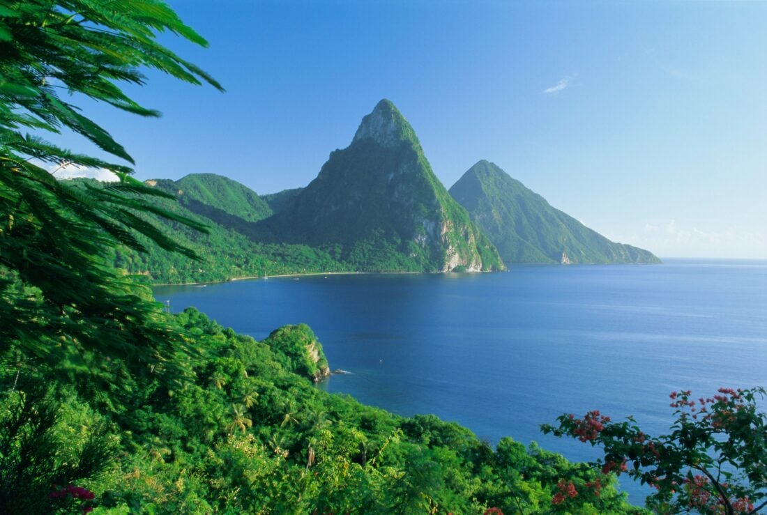 Volcanic,Peaks,Of,The,Pitons,,Soufriere,Bay,,St.,Lucia,,Caribbean,