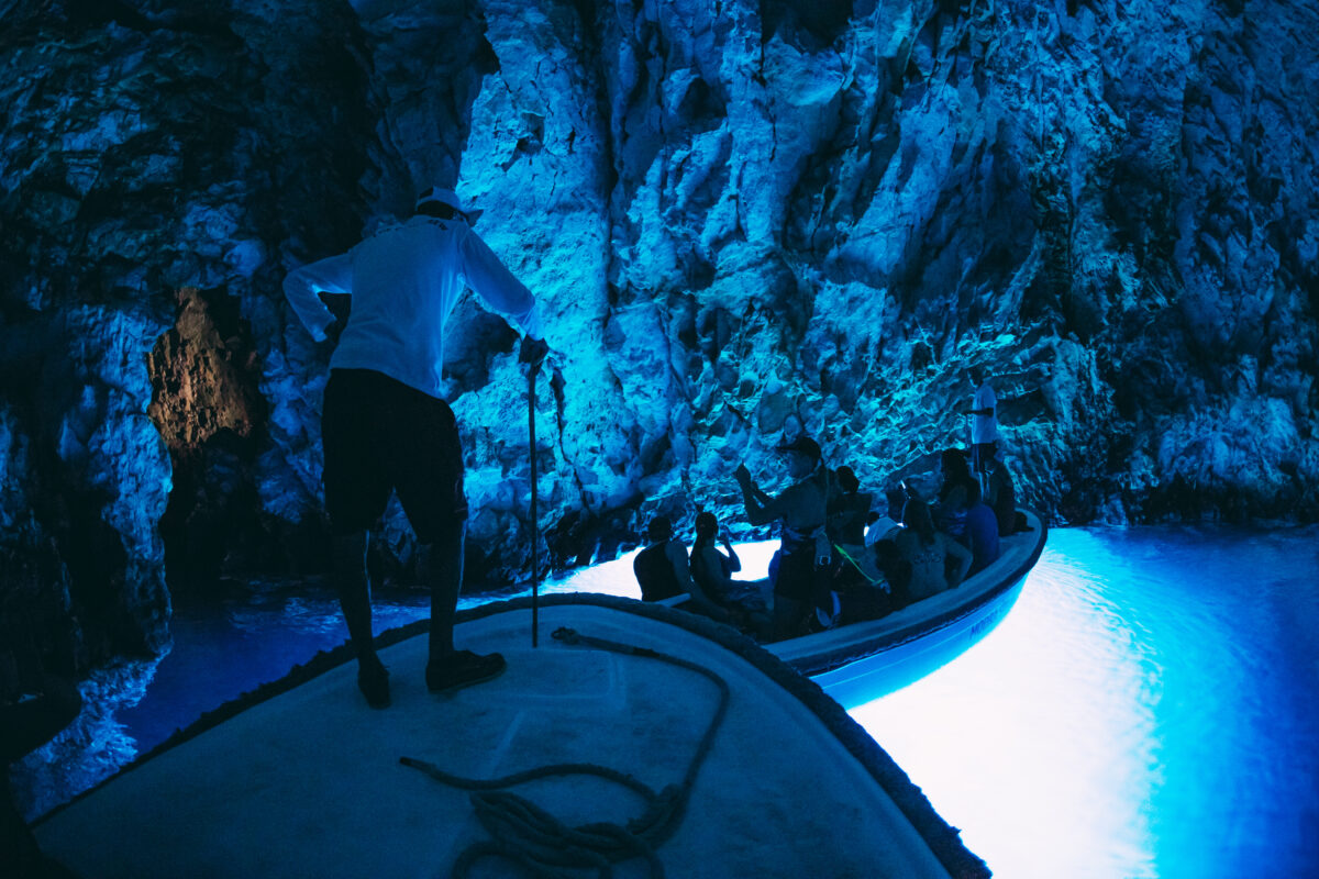 Blue Cave near Dubrovnik with bright blue Adriatic water