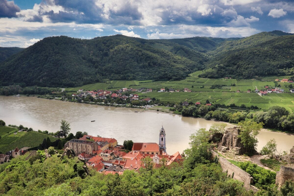 pexels 10359562 | Two Scots Abroad Stunning aerial view of Dürnstein with Danube River and Wachau Valley in Austria.