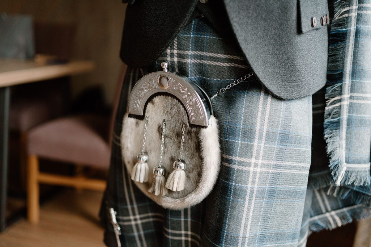 pexels 11564947 | Two Scots Abroad Close-up of a traditional Scottish kilt with a fur sporran, showcasing intricate design.