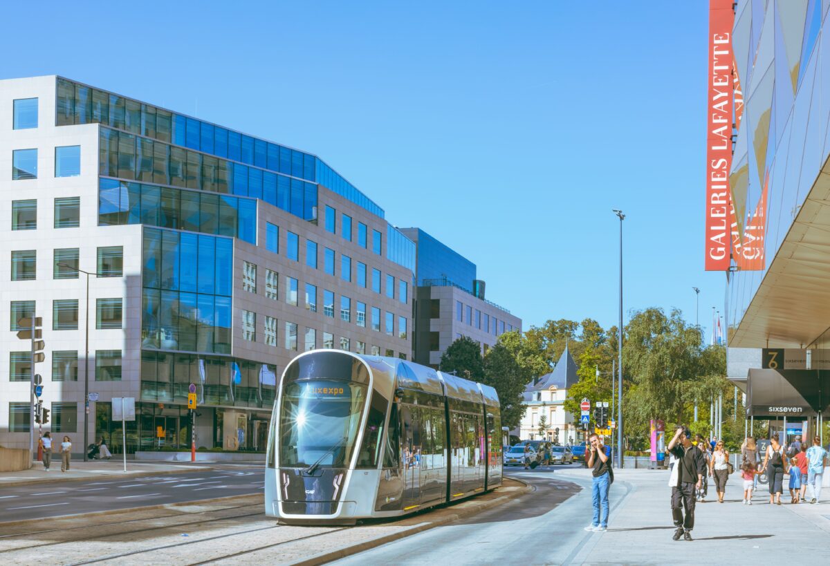 pexels 18525725 | Two Scots Abroad A scenic view of modern tram and urban architecture in Luxembourg city streets.