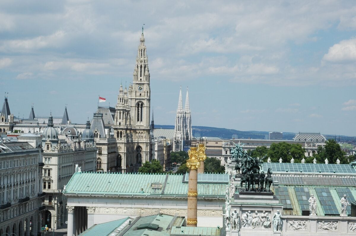 pexels 31750014 | Two Scots Abroad Aerial view of Vienna showcasing the town hall, Votivkirche, and architectural landmarks.