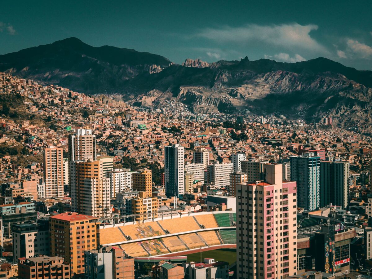 pexels 34780015 | Two Scots Abroad A stunning aerial view of La Paz, Bolivia with a backdrop of mountains and urban architecture.