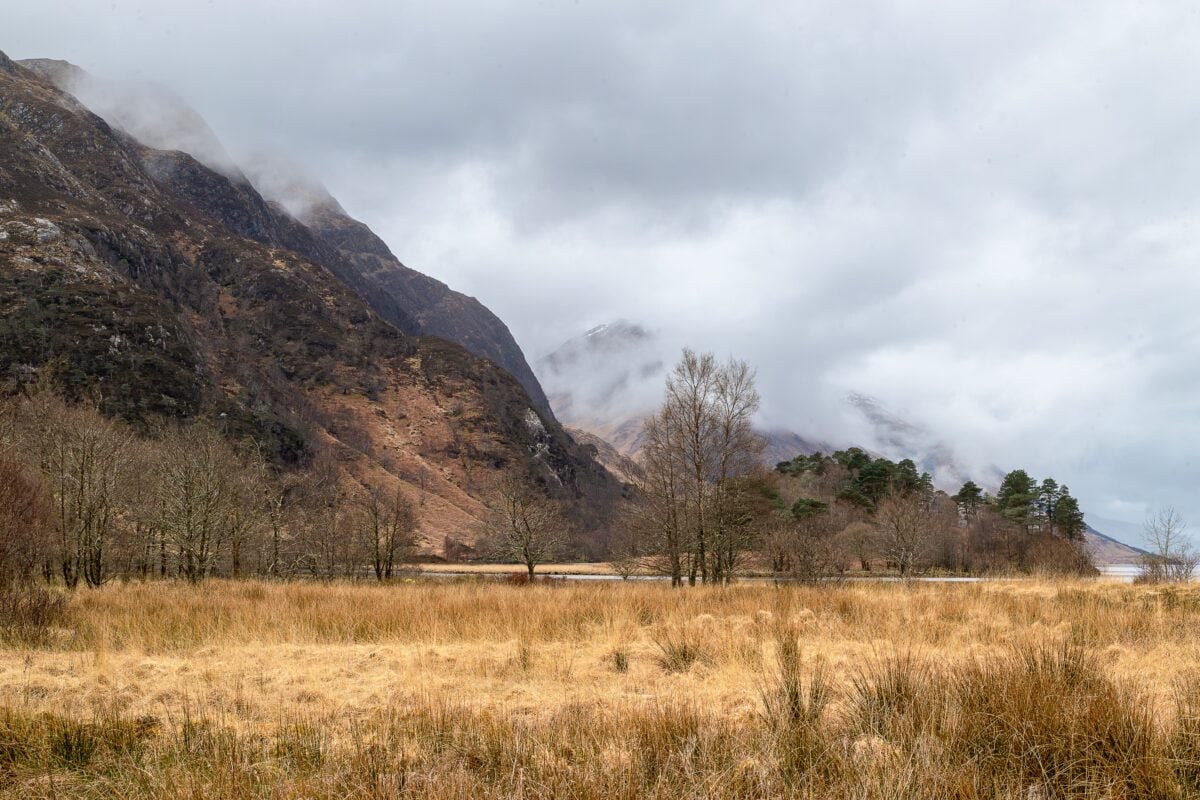 pexels 38349315 | Two Scots Abroad Scenic view of misty mountains and grasslands in Glenfinnan, Scotland.