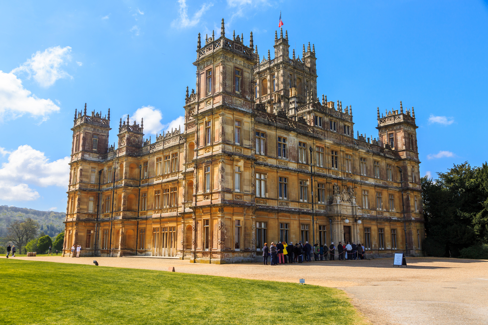 shutterstock 663011983 | Two Scots Abroad Asset id: 663011983
England, Hampshire. 2 May 2017. Highclere Castle. Jacobethan style country house, seat of the Earl of Carnarvon. Setting of Downton Abbey.