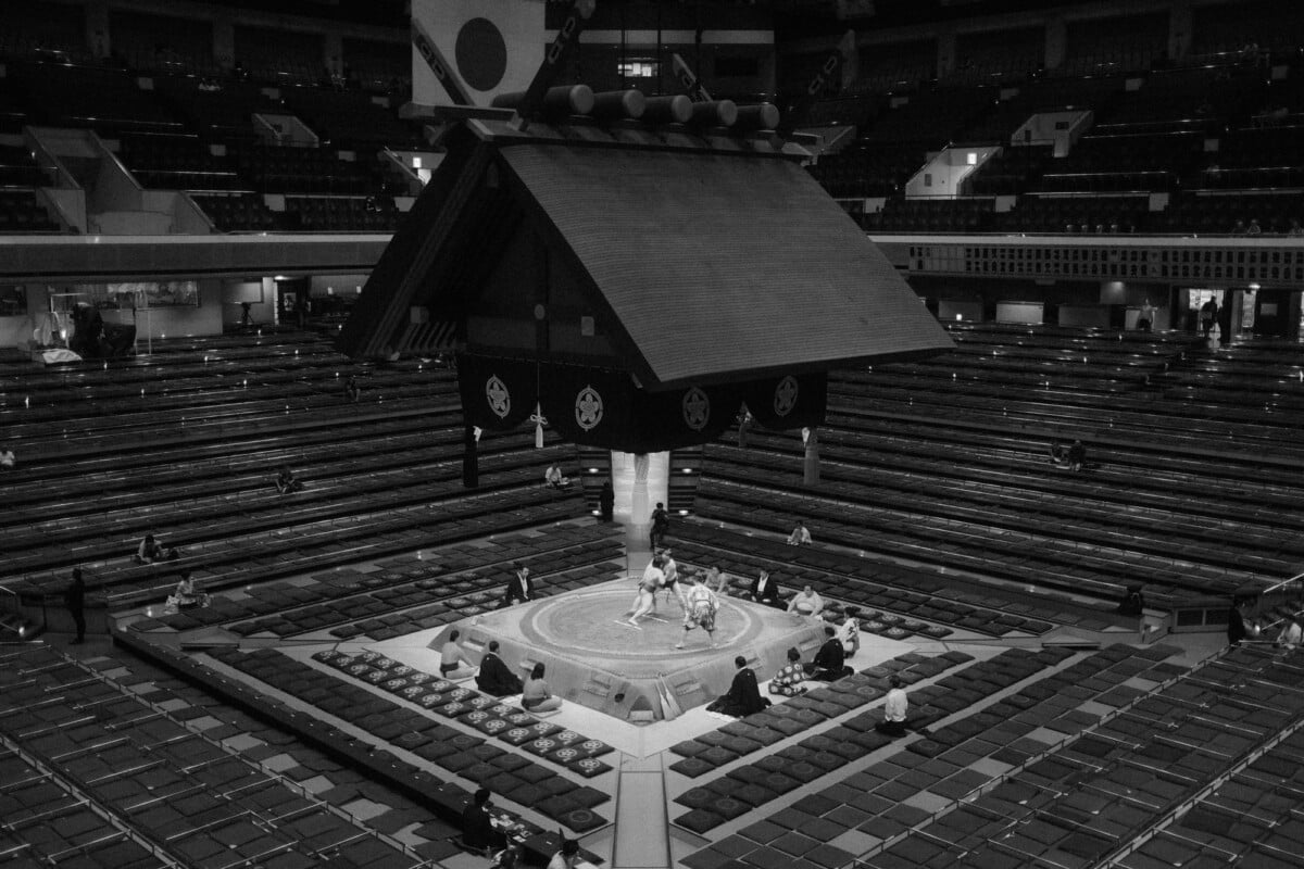 black and white photo of a sumo wrestling match in tokyo japan | Two Scots Abroad Black and white photo of a sumo wrestling match in Tokyo, Japan.