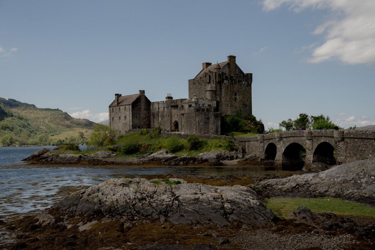 Historic Eilean Donan Castle by Loch Duich, popular medieval Scottish landmark.