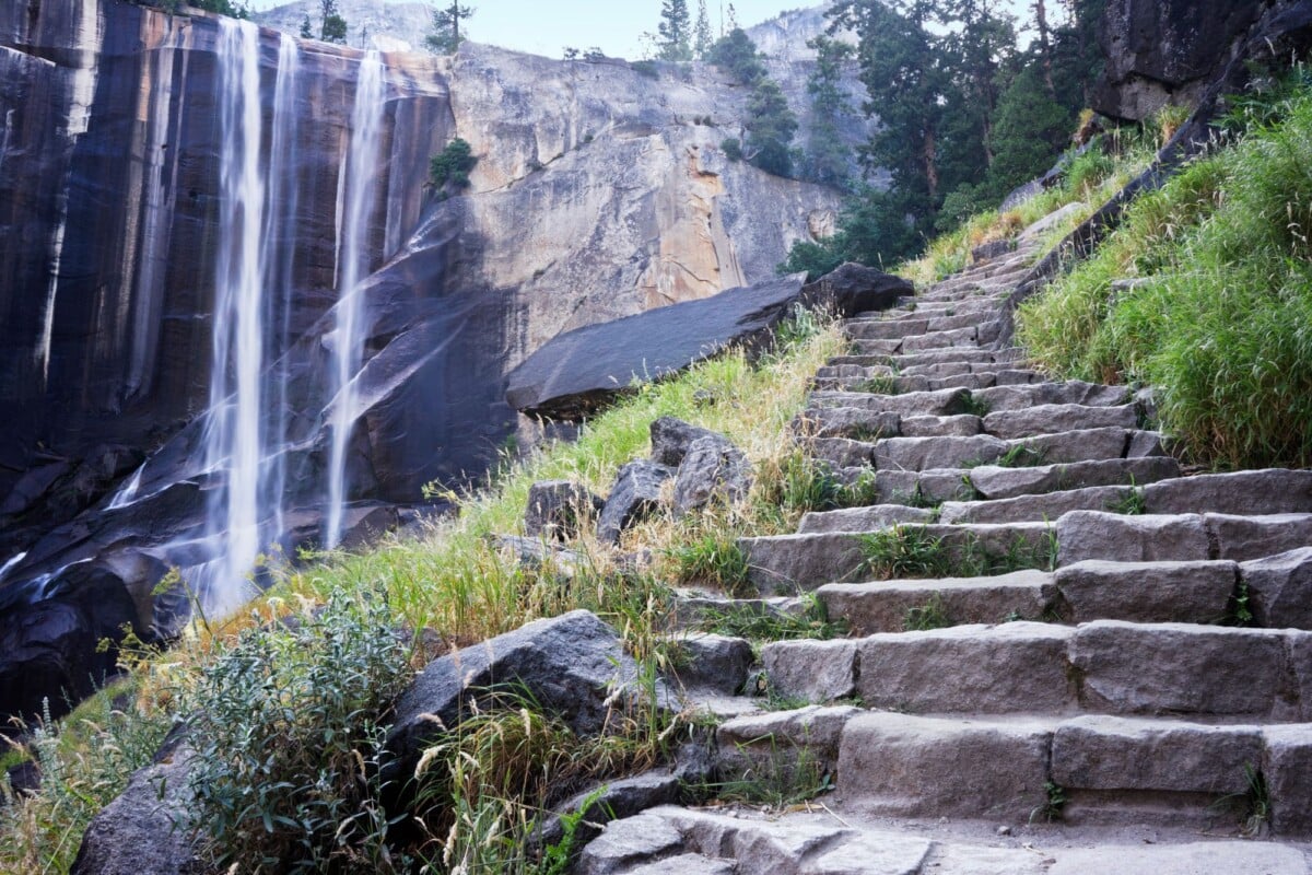 Stone stairway leading to Vernal Falls in Yosemite National Park.