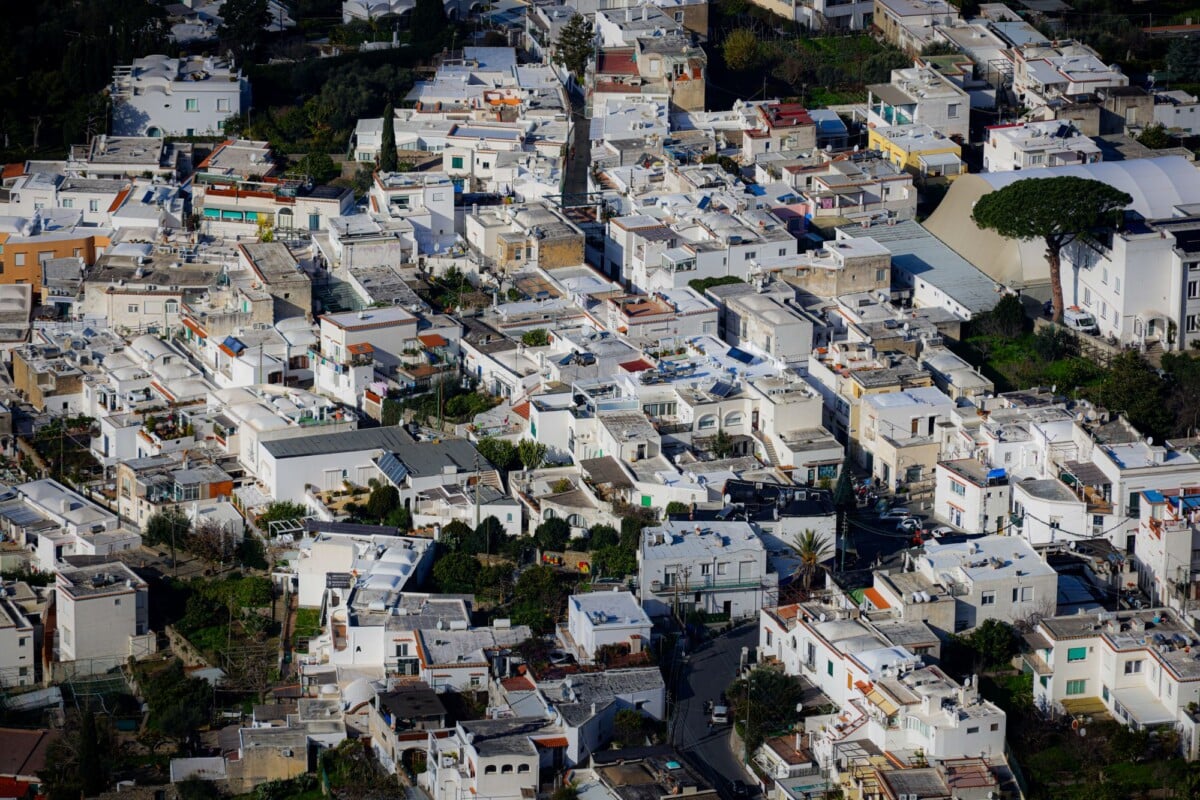 Aerial view showcasing the dense architecture of a charming Mediterranean village.