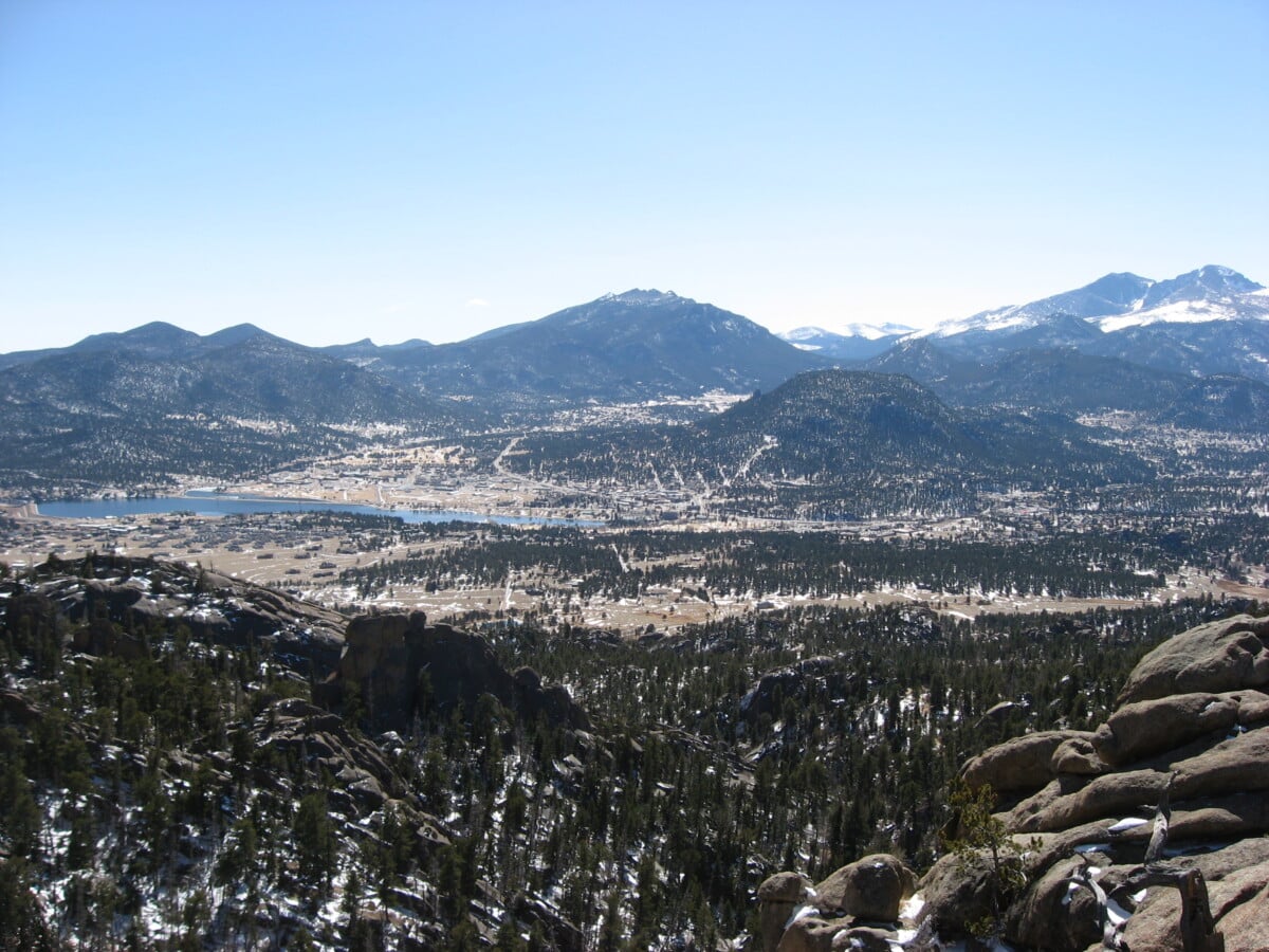Estes Park viewed from the mountains near Gem Lake