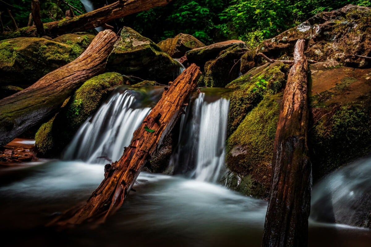 peaceful waterfall over mossy rocks in shenandoah national park va | Two Scots Abroad Peaceful waterfall over mossy rocks in Shenandoah National Park, VA.