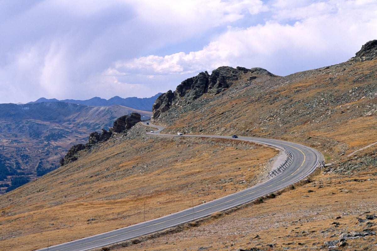 Trail Ridge Road passing through the Rock Cut in Rocky Mountain National Park