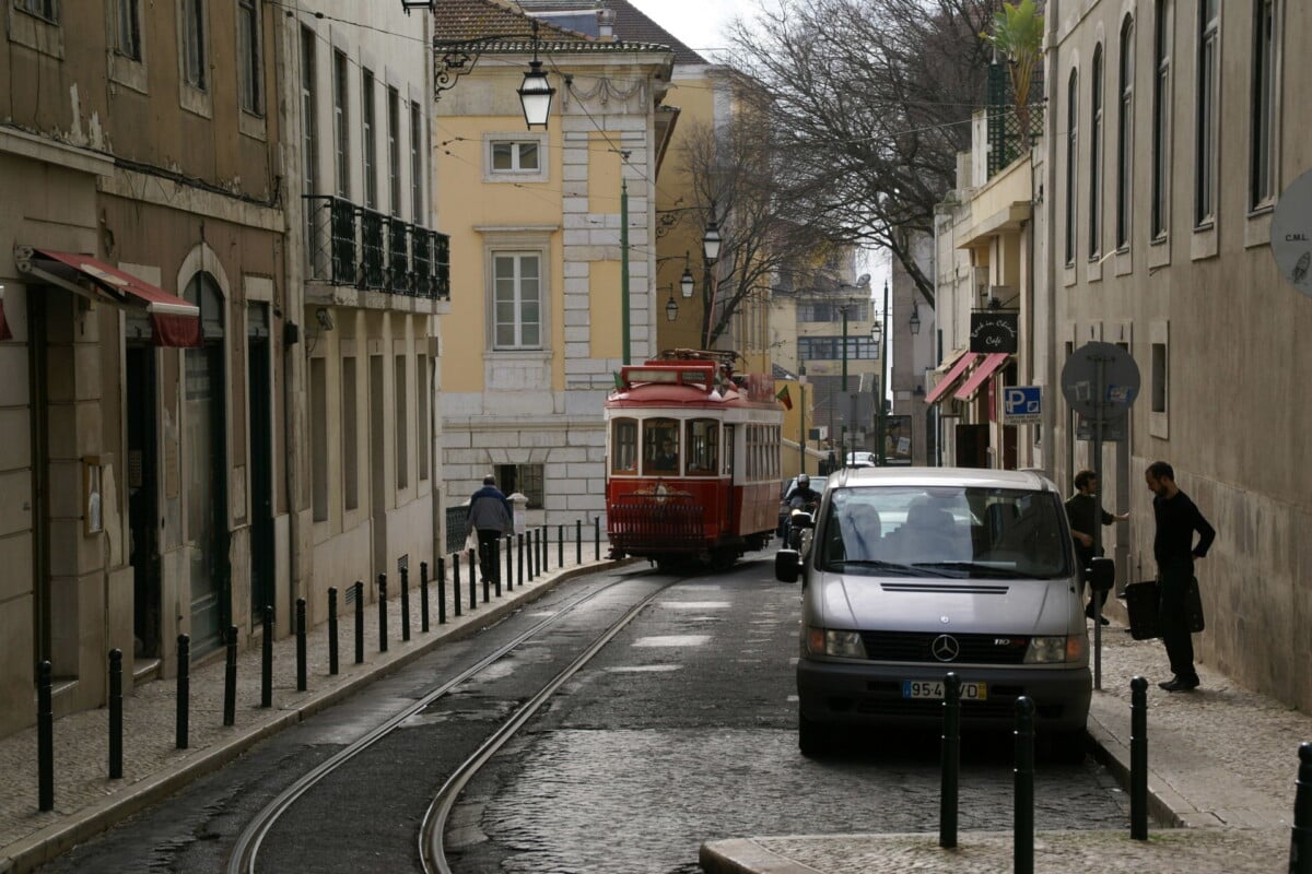 tram on rua paiva de andrade lisbon portugal 2008 tram in lisbon northbound on r | Two Scots Abroad Tram on Rua Paiva de Andrade, Lisbon Portugal - 2008: Tram in Lisbon, northbound on Rua Paiva de Andrade, west of the city centre, along route 28.